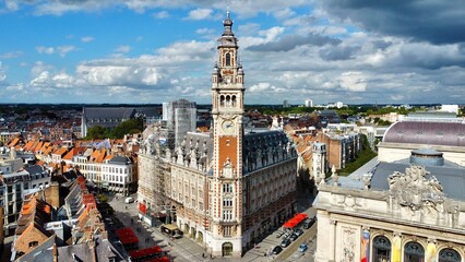 Drone photo Lille belfry central place, Beffroi Lille france europe - obrazy, fototapety, plakaty