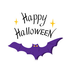 Happy Halloween. Bat. Badge, label, logo with text. Festive design. Vector illustration.	