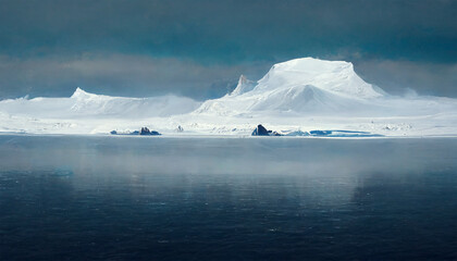 Fototapeta na wymiar Antarctica snow mountain ocean endless snow sky winter