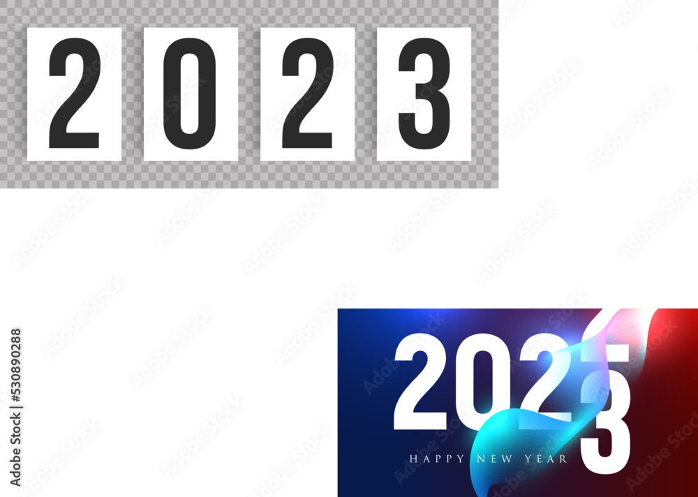 Poster 2023 numbers in minimalistic style on white paper sheets backdrop. happy new year event poster, gree