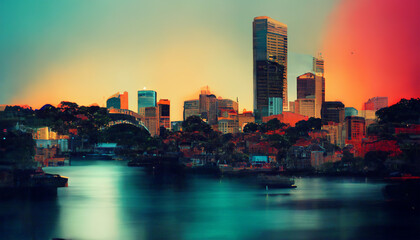 Fototapeta na wymiar Sydney cityscape ocean evening sky view