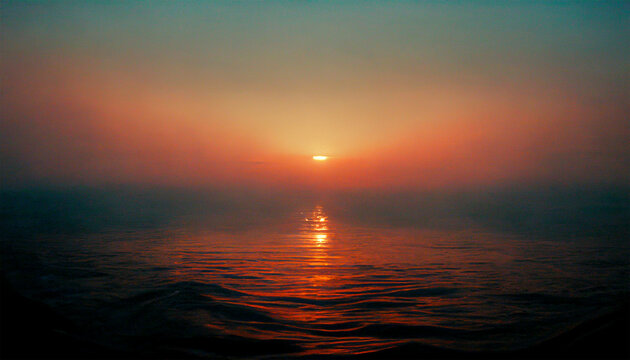 Beautiful sunrise at the middle of ocean