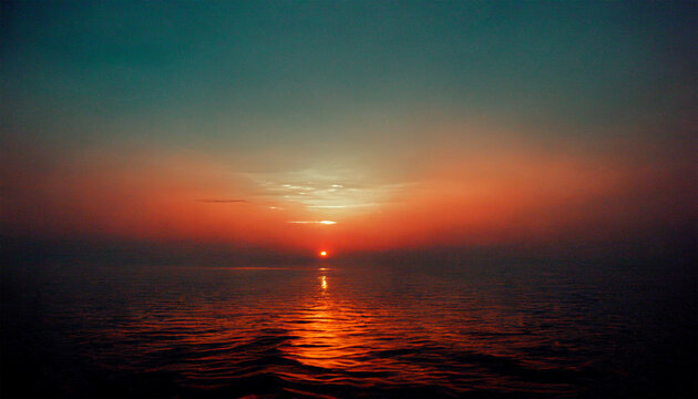 Beautiful sunrise at the middle of ocean