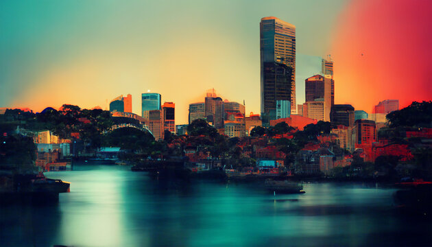 Sydney cityscape ocean evening sky view
