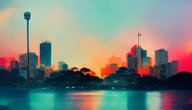 Sydney cityscape ocean evening sky view