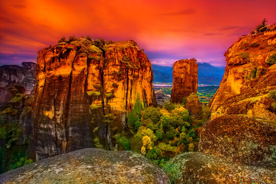 amazing view of popular place of Greece - Meteora mountains, popular place for tourists, exclusive - this image sell onle Adobe stock