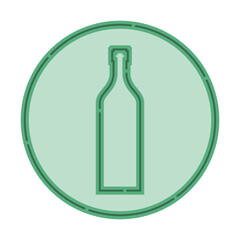 Illustration of bottle of gin in flat style in form of thin lines. In the form of background is circle of color drinks. Isolated object design beverage. Simple icon for restaurant, pub, party