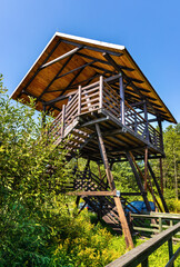 Observatory tower and platform overlooking Bagno Calowanie Swamp wildlife reserve in Podblel village south of Warsaw in Mazovia region of Poland