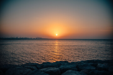 Naklejka premium Dubai Marina with beautiful city sunset time