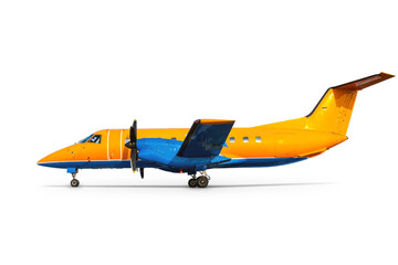Orange turboprop aircraft isolated on transparent background