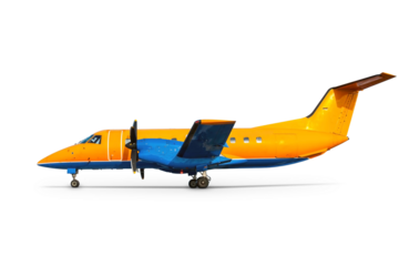 Orange turboprop aircraft isolated on transparent background