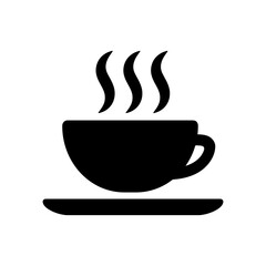 Cup of hot tea or coffee. Black vector element isolated on white background. Best for print, signboards and web design.