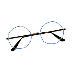 Blue glasses isolated on transparent background, round black-rimmed glasses, women's and men's accessory. Optics, see well, lens, vintage, trend. Vector isolated illustration.