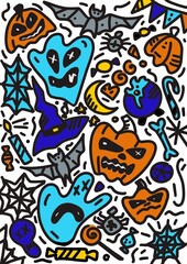 Hand drawn Happy Halloween doodle. Cute halloween icons, Happy Halloween illustrations. 