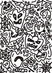 Hand drawn Happy Halloween doodle. Cute halloween icons, Happy Halloween illustrations. 