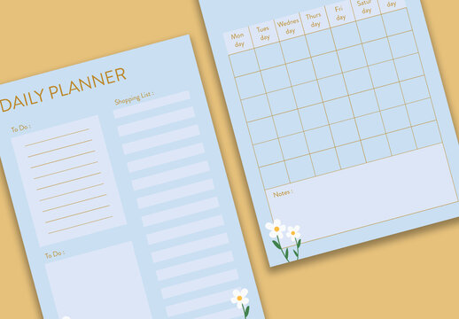 Blue Planner with Daisy Illustration