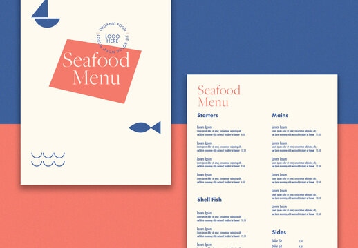 Orange and Blue Seafood Menu