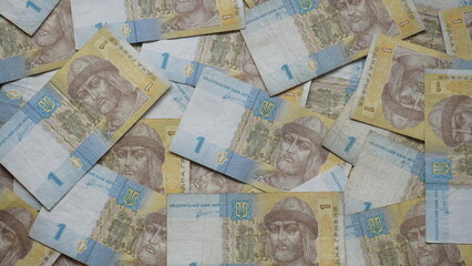 A lot of Ukrainian money in the form of one paper Ukrainian hryvnia