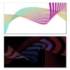 Wavy lines or ribbons. Multicolored striped gradient. Creative unusual background with abstract gradient wave lines for creating trendy banner, poster. Vector eps