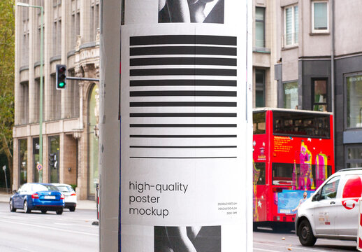 Street Glued Poster Mockup with Shadow