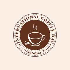 International coffee day, with coffee and cups in circles suitable for greeting card, poster and banner. Vector illustration.