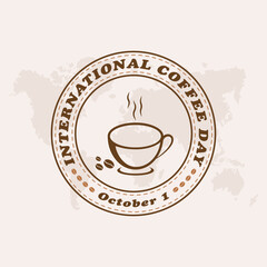 International coffee day, with coffee and cups in circles suitable for greeting card, poster and banner. Vector illustration.