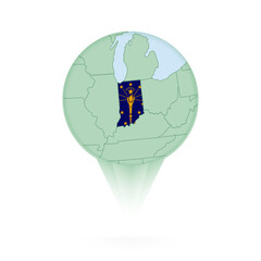 Indiana map, stylish location icon with Indiana map and flag.