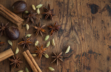 Mediterranean species still life on wooden table