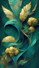 Elegant floral background in Art Nouveau style. Retro decorative flower design. 3D illustration.