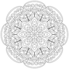 Colouring page, hand drawn, vector. Mandala 91, ethnic, swirl pattern, object isolated on white background.