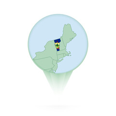 Vermont map, stylish location icon with Vermont map and flag.