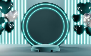 3D rendering of blank product background for cream cosmetics Modern blue pastel podium background
