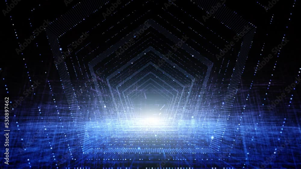 Poster digital technology cyberspace tunnel travel seamless loop copy space animation background.