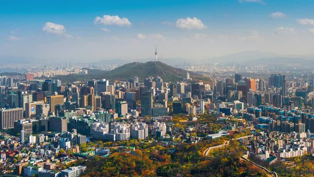 Time lapse of Seoul city in Autumn season, South Korea.