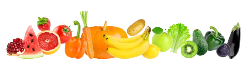 Photo sur Plexiglas Légumes frais Fruits et légumes de couleur isolés sur fond transparent. Notion de nourriture. Format PNG