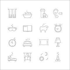 Sleep Signs Thin Line Icons Set Include of Bed and Clock. Vector illustration of Night Dream Icon
