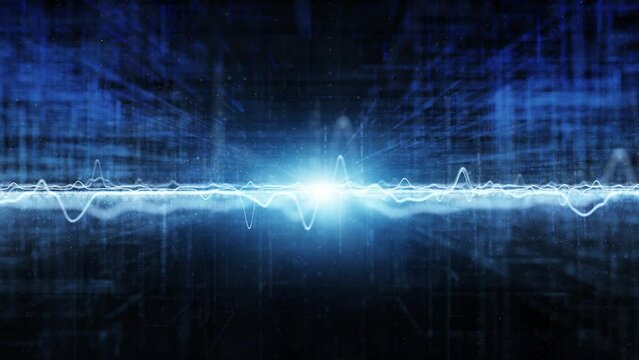 Futuristic digital technology lines with wavy graph seamless looping copy space animation background.