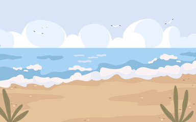 Fototapeta na wymiar Seascape or beach landscape view, vector banner.