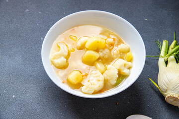 soup cauliflower vegetable fresh dish healthy meal food snack on the table copy space food background 