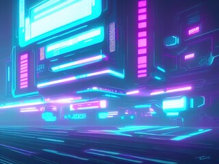 Obraz na płótnie Canvas Cyberpunk Industrial Abstract Future Wallpaper. Urban Futuristic concept. Blue pink violet Evening urban landscape. 3D illustration.