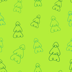 Christmas trees line Seamless pattern. Winter happy New Year wrapping paper background. Fir tree vintage holiday decor, vector illustration, cute ornament.