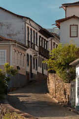 Casarões históricos na cidade de Ouro Preto, Minas Gerais, Brasil