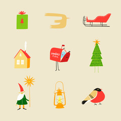 Set of isolated cartoon Christmas and winter icons - 530900895