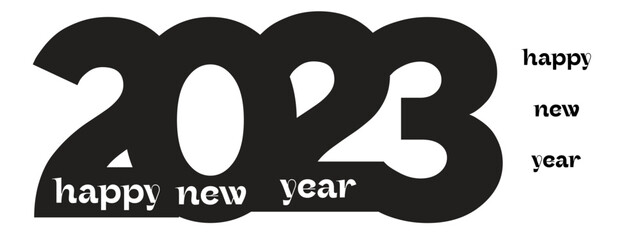 Happy New Year 2023 text design. Cover of business diary for 2023 with wishes. Brochure design template, card, banner. 3d 2023. Vector illustration. Isolated on white background.