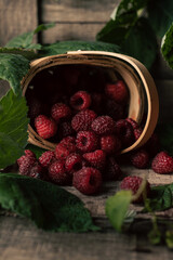 photo still life food photo raspberries in a basket