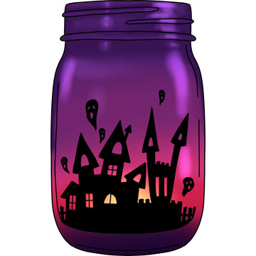 Illustration of a Halloween landscape in a jar of isolated