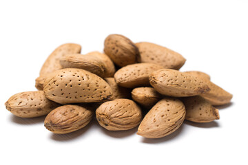 almonds in the peel isolated on a white