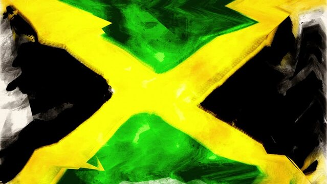 Animation of the moving flag of jamaica in watercolour style
