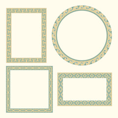Set of mosaic frames in green and gold colors. For shaping photos, paintings and any classic project.