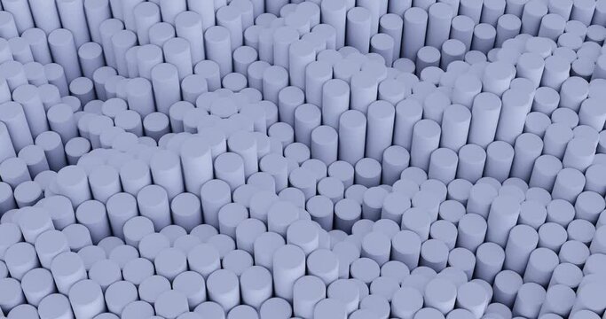 Cylinders performing asynchronous vertical movements - abstract video 3d business background - looped 4k video